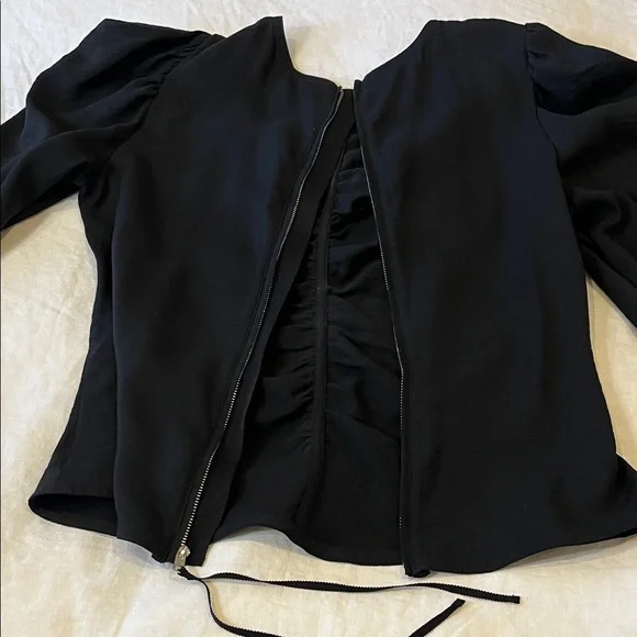 Aritzia Wilfred Black Ruched Puff Sleeve Blouse - Picture 5 of 12